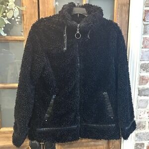 Madden Girl Jacket Women Black Faux Shearling Sherpa Moto Full Zip Small